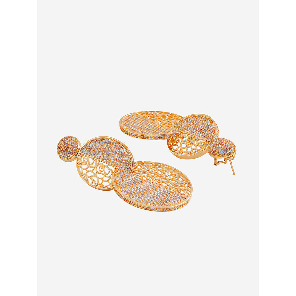 Shaze Gold Rhodium-Plated Cubic Zirconia Dual Effect Drop Earrings for Women