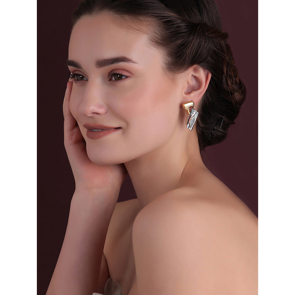 Shaze Gold Rhodium-Plated Cubic Zirconia Encrusted Drop Earrings for Women