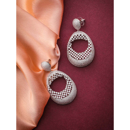 Shaze Silver Rhodium-Plated Cubic Zirconia Pixelation Drop Earrings for Women