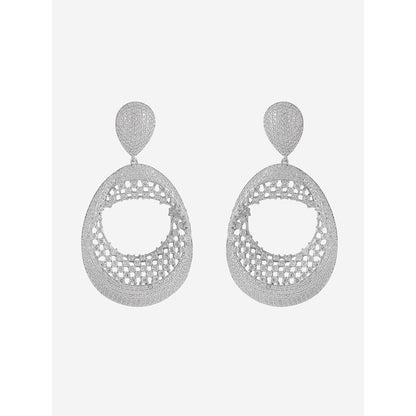 Shaze Silver Rhodium-Plated Cubic Zirconia Pixelation Drop Earrings for Women