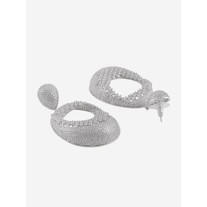 Shaze Silver Rhodium-Plated Cubic Zirconia Pixelation Drop Earrings for Women