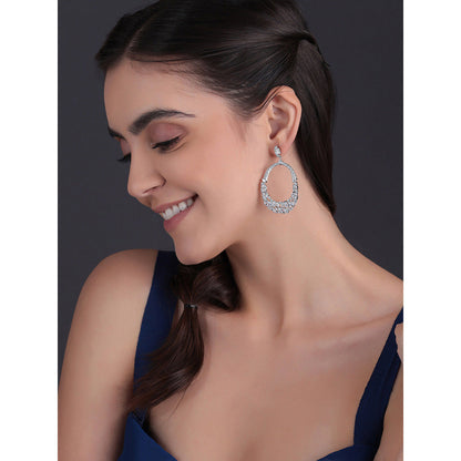 Shaze Silver Rhodium-Plated Cubic Zirconia Unround Drop Earrings for Women