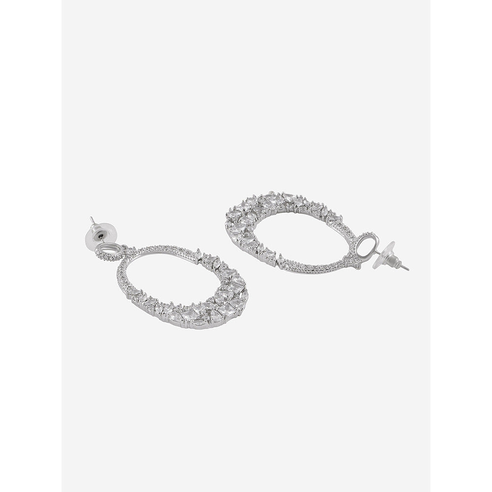 Shaze Silver Rhodium-Plated Cubic Zirconia Unround Drop Earrings for Women