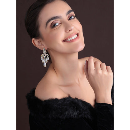 Shaze Gold Rhodium-Plated Cubic Zirconia Dancing Drop Earrings for Women