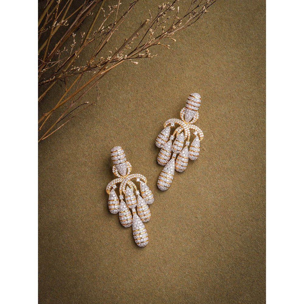 Shaze Gold Rhodium-Plated Cubic Zirconia Dancing Drop Earrings for Women