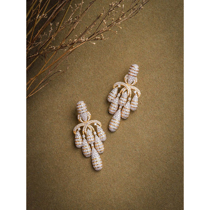 Shaze Gold Rhodium-Plated Cubic Zirconia Dancing Drop Earrings for Women