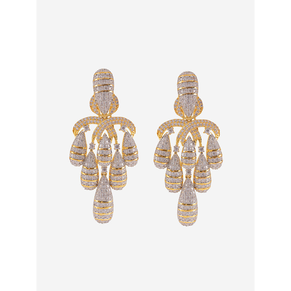 Shaze Gold Rhodium-Plated Cubic Zirconia Dancing Drop Earrings for Women