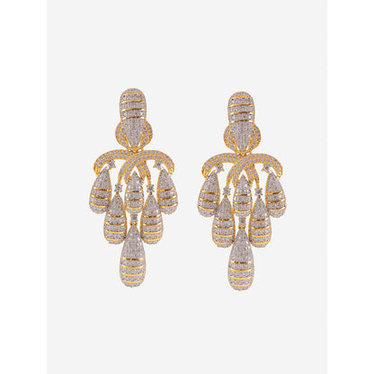 Shaze Gold Rhodium-Plated Cubic Zirconia Dancing Drop Earrings for Women