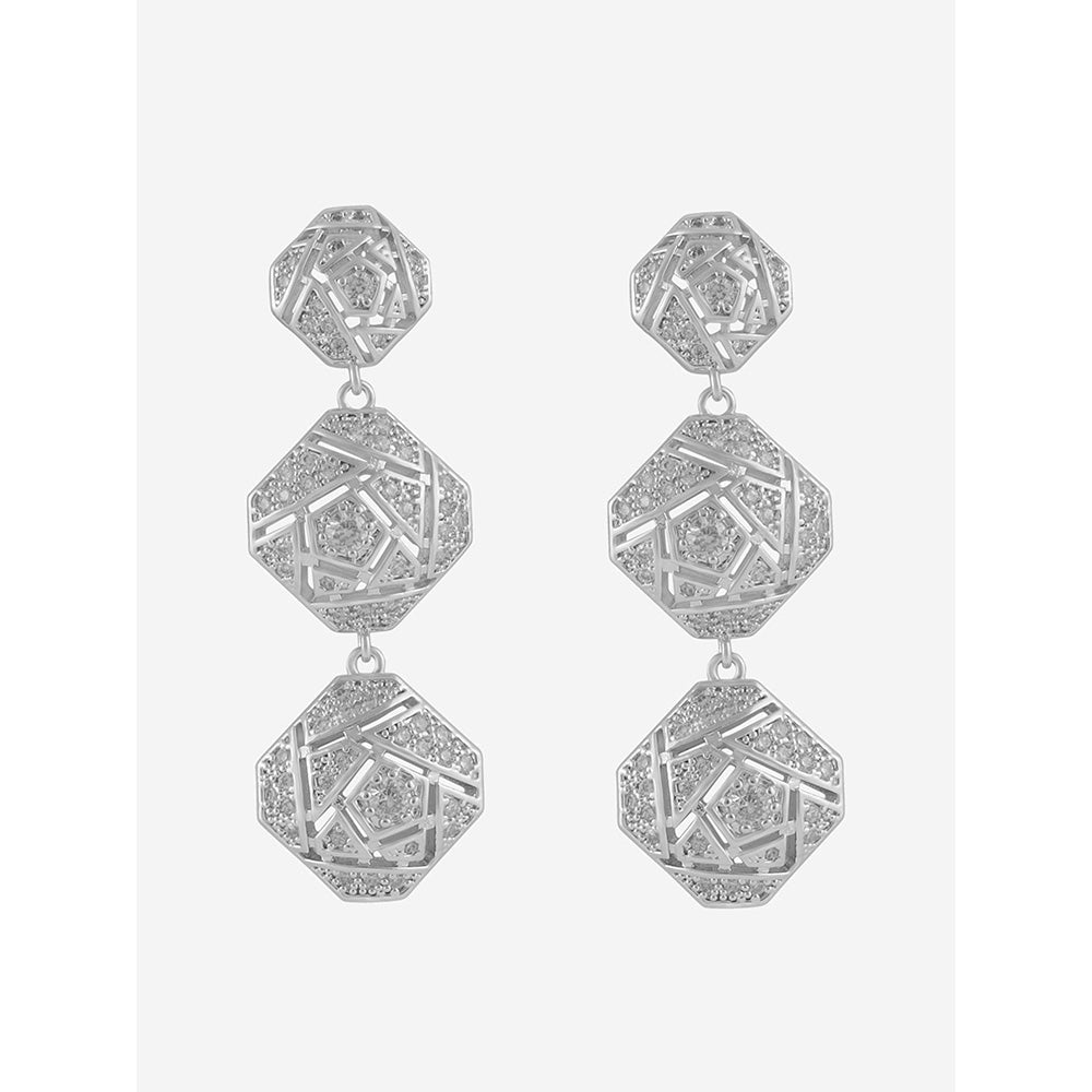 Shaze Silver Rhodium-Plated Cubic Zirconia Filigree Drop Earrings for Women