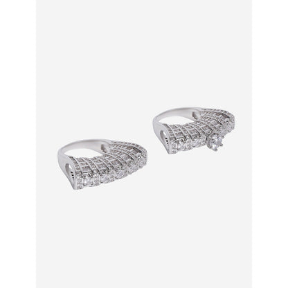 Shaze Silver Rhodium-Plated American Diamond Crystal Stackable Multi Set Ring