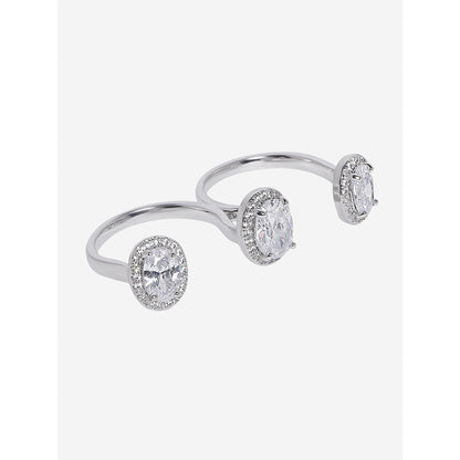 Shaze Silver Rhodium-Plated American Diamond Shinning Star 2 Finger Ring