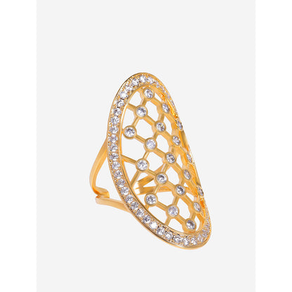 Shaze Gold Rhodium-Plated American Diamond Fretwork Finger Ring