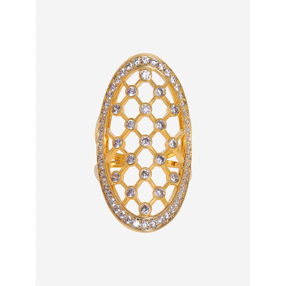 Shaze Gold Rhodium-Plated American Diamond Fretwork Finger Ring