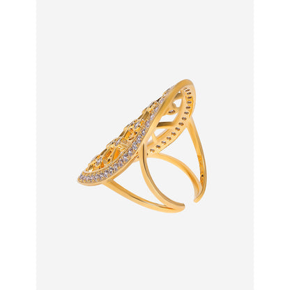 Shaze Gold Rhodium-Plated American Diamond Fretwork Finger Ring