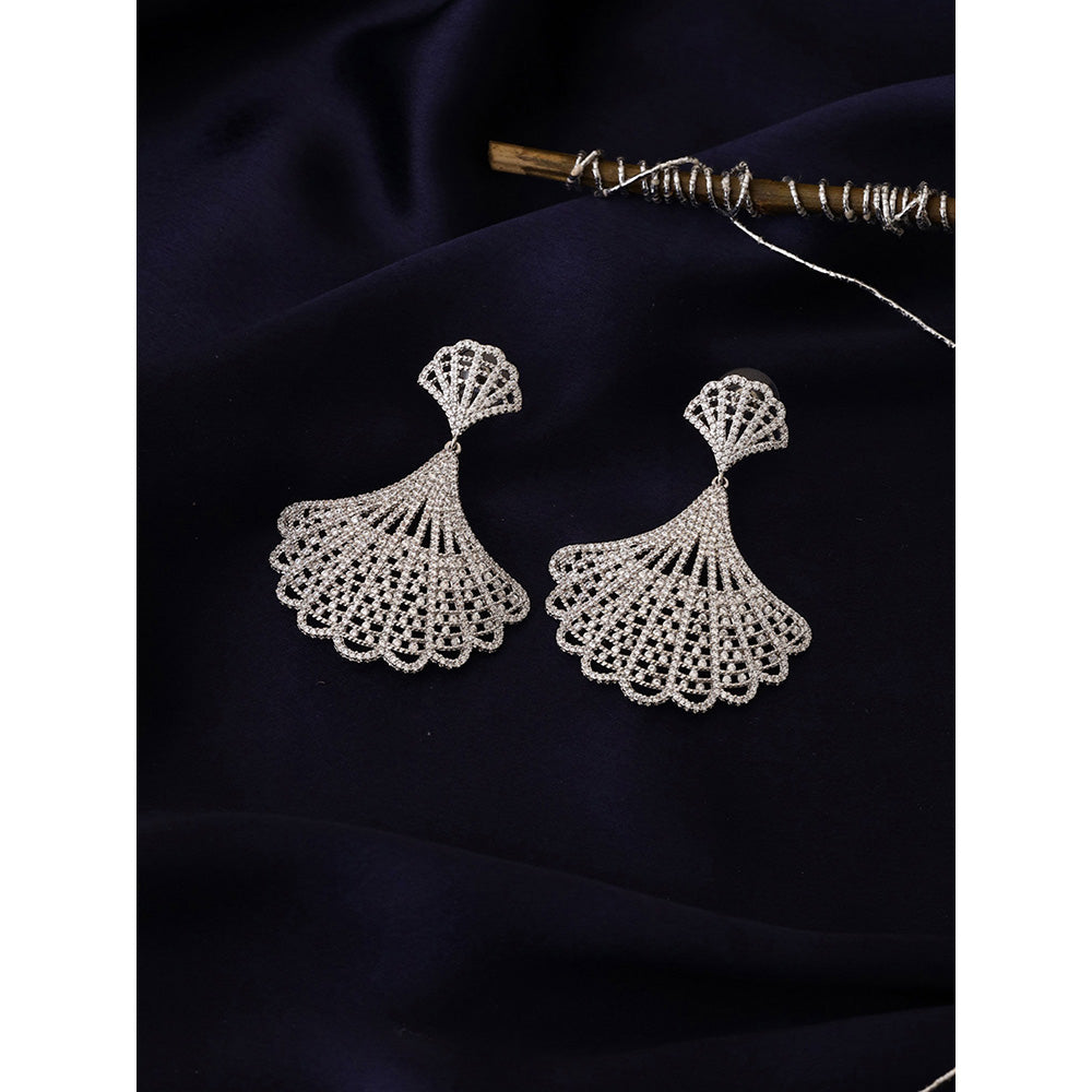 Shaze Silver Rhodium-Plated American Diamond Wire-Wings Drop & Dangle Earrings For Women