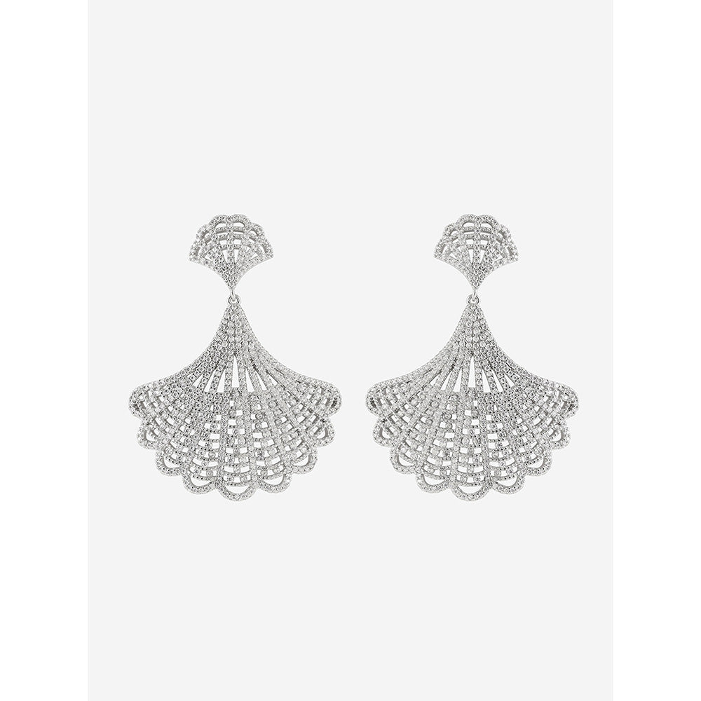 Shaze Silver Rhodium-Plated American Diamond Wire-Wings Drop & Dangle Earrings For Women