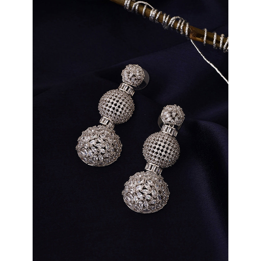 Shaze Silver Rhodium-Plated American Diamond Globular Drop & Dangle Earrings For Women