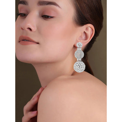 Shaze Silver Rhodium-Plated American Diamond Globular Drop & Dangle Earrings For Women