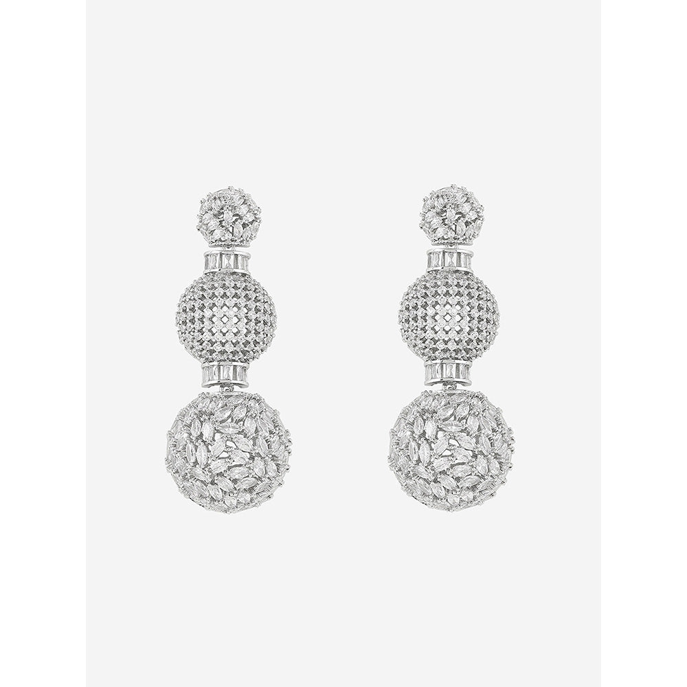 Shaze Silver Rhodium-Plated American Diamond Globular Drop & Dangle Earrings For Women