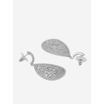 Shaze Silver Rhodium-Plated American Diamond Blossom Drop & Dangle Earrings For Women