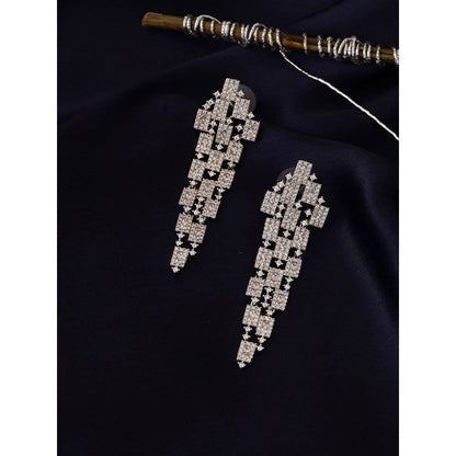 Shaze Silver Rhodium-Plated American Diamond Quadrangle Drop & Dangle Earrings For Women