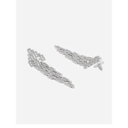 Shaze Silver Rhodium-Plated American Diamond Quadrangle Drop & Dangle Earrings For Women