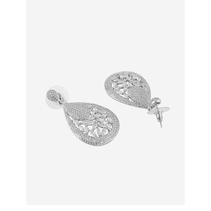 Shaze Silver Rhodium-Plated American Diamond Array Drop & Dangle Earrings For Women