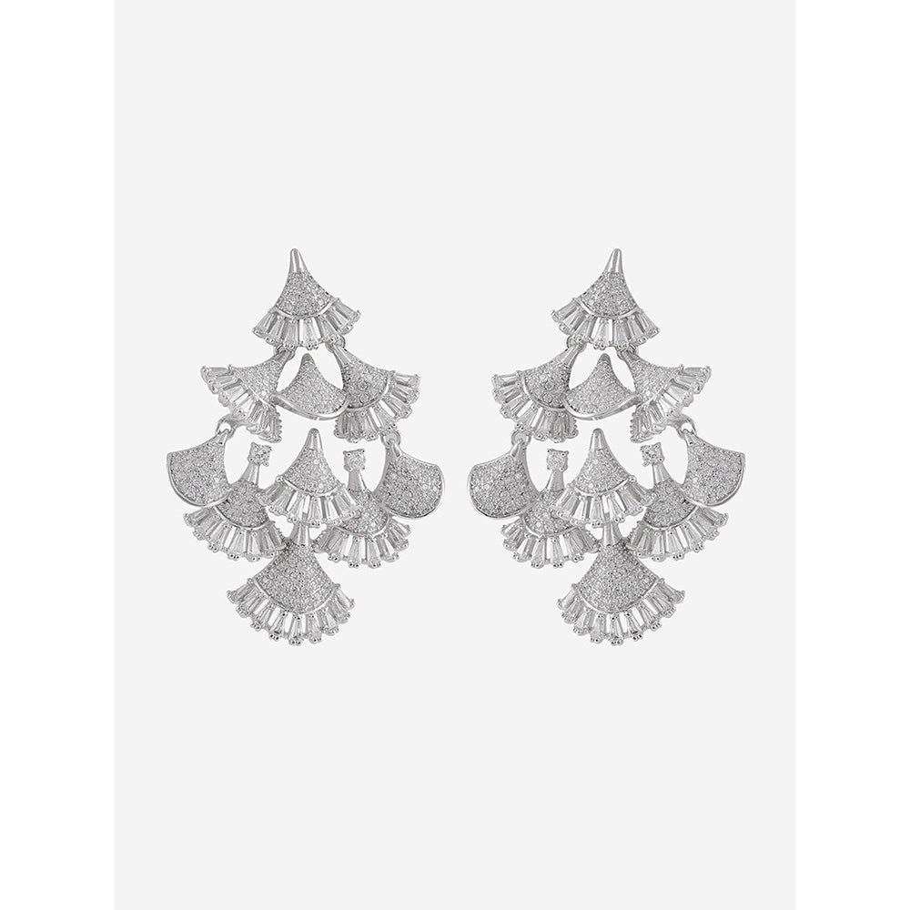 Shaze Silver Rhodium-Plated American Diamond Sunbeam Drop & Dangle Earrings For Women