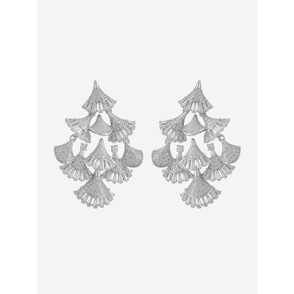 Shaze Silver Rhodium-Plated American Diamond Sunbeam Drop & Dangle Earrings For Women