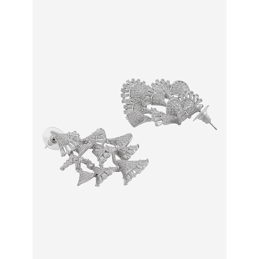 Shaze Silver Rhodium-Plated American Diamond Sunbeam Drop & Dangle Earrings For Women