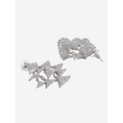 Shaze Silver Rhodium-Plated American Diamond Sunbeam Drop & Dangle Earrings For Women