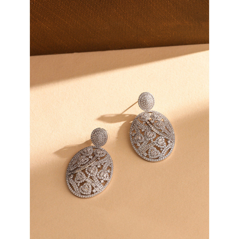 Shaze Silver Rhodium-Plated American Diamond Candy Gloss Drop & Dangle Earrings For Women