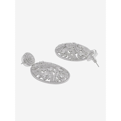 Shaze Silver Rhodium-Plated American Diamond Candy Gloss Drop & Dangle Earrings For Women