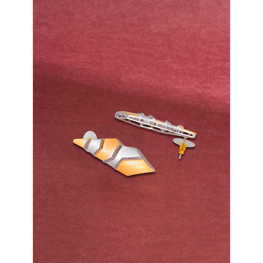 Shaze Gold Rhodium-Plated American Diamond Fish Tail Drop & Dangle Earrings For Women