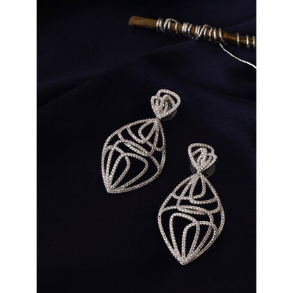 Shaze Silver Rhodium-Plated American Diamond Dazzle Thread Drop & Dangle Earrings For Women