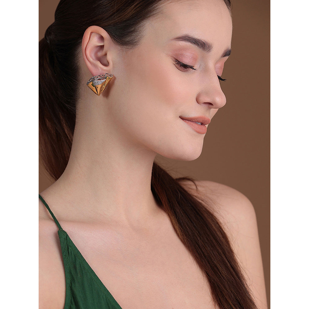 Shaze Gold Rhodium-Plated American Diamond Avant-Garde Stud Earrings For Women