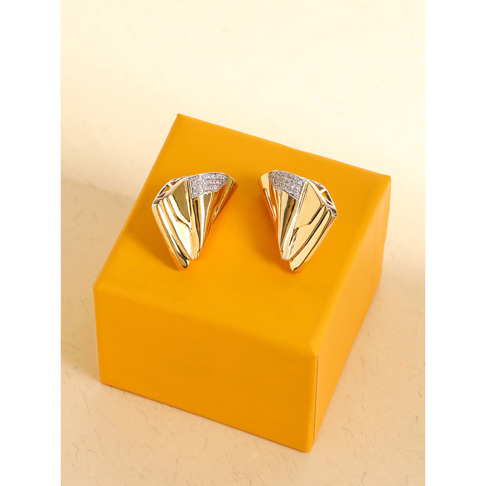 Shaze Gold Rhodium-Plated American Diamond Avant-Garde Stud Earrings For Women
