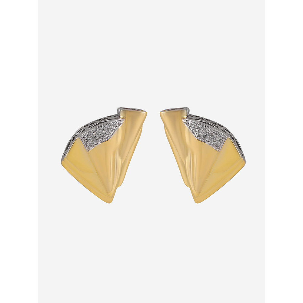 Shaze Gold Rhodium-Plated American Diamond Avant-Garde Stud Earrings For Women