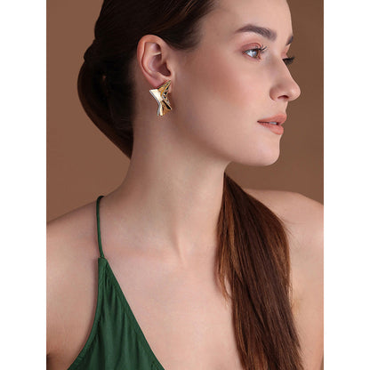 Shaze Gold Rhodium-Plated American Diamond Plate Stud Earrings For Women