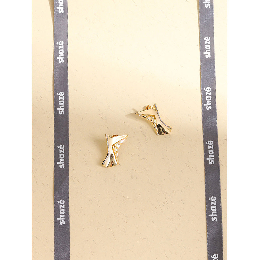 Shaze Gold Rhodium-Plated American Diamond Plate Stud Earrings For Women