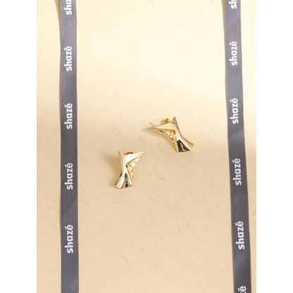 Shaze Gold Rhodium-Plated American Diamond Plate Stud Earrings For Women