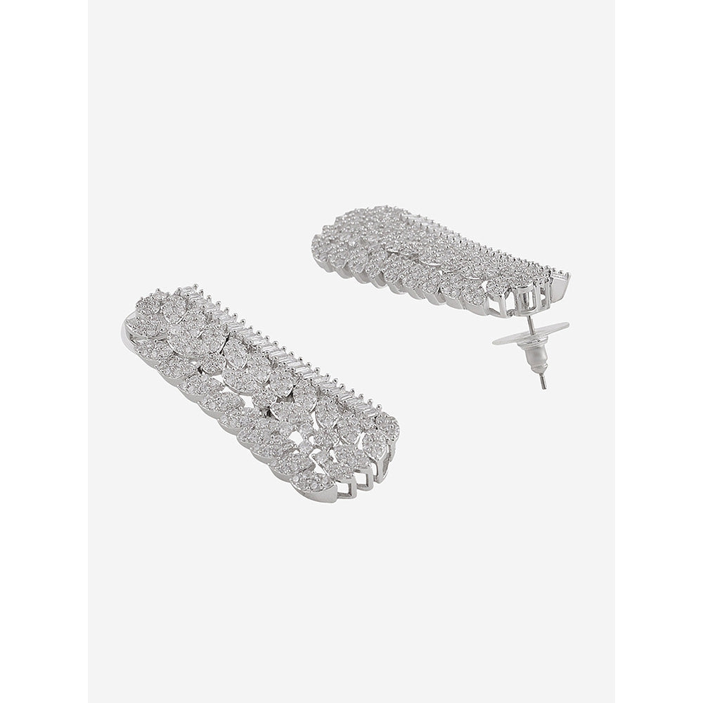 Shaze Silver Rhodium-Plated American Diamond Bunch Of Petals Drop & Dangle Earrings For Women