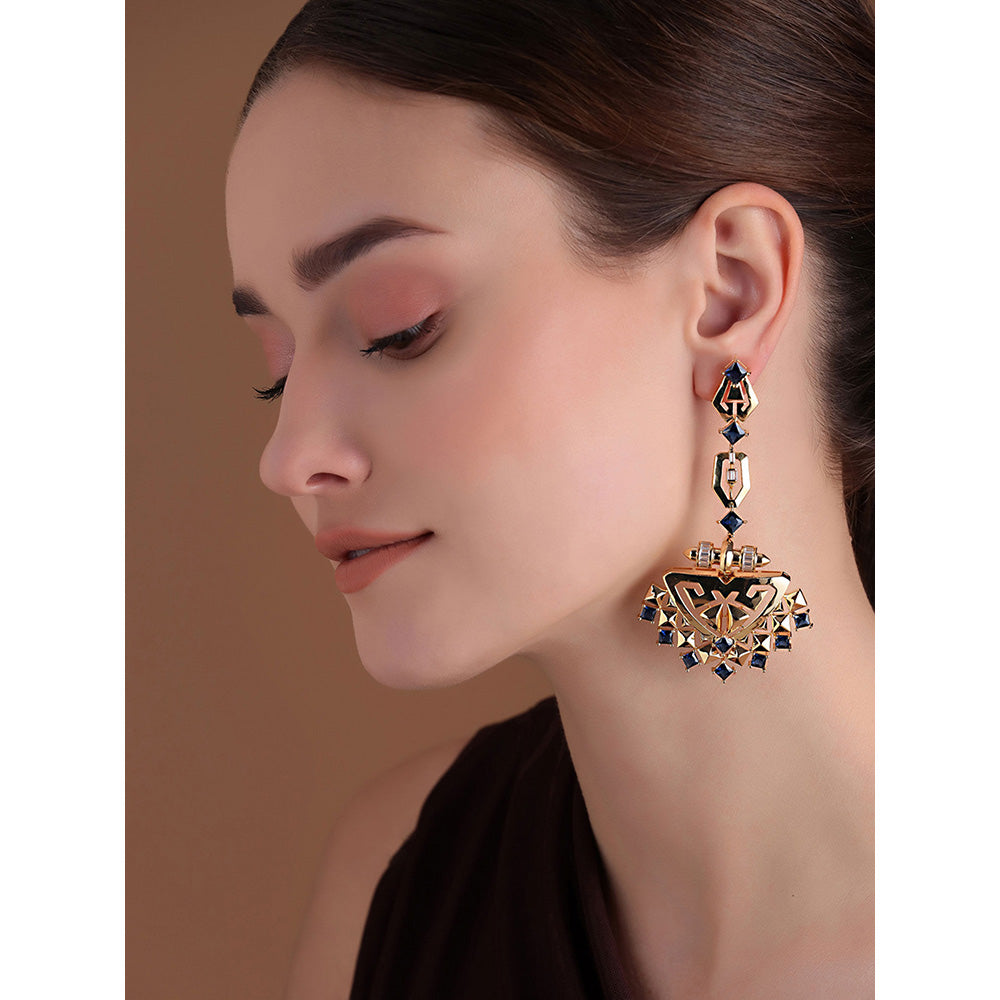 Shaze Gold Rhodium-Plated American Diamond Diaphanous Drop & Dangle Earrings For Women