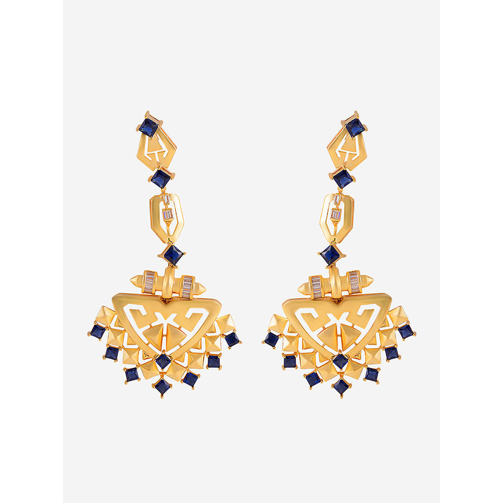 Shaze Gold Rhodium-Plated American Diamond Diaphanous Drop & Dangle Earrings For Women