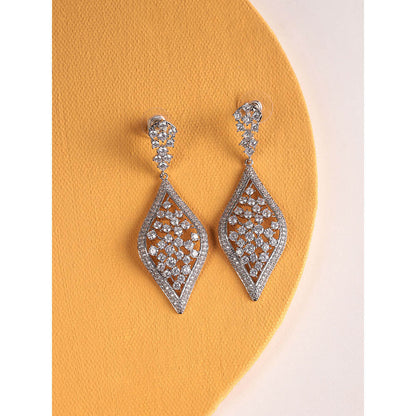 Shaze Silver Rhodium-Plated American Diamond Bluebell Drop & Dangle Earrings For Women