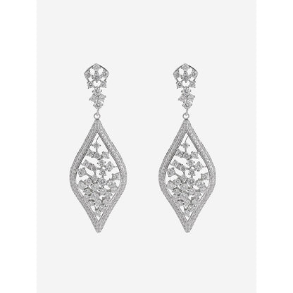 Shaze Silver Rhodium-Plated American Diamond Bluebell Drop & Dangle Earrings For Women