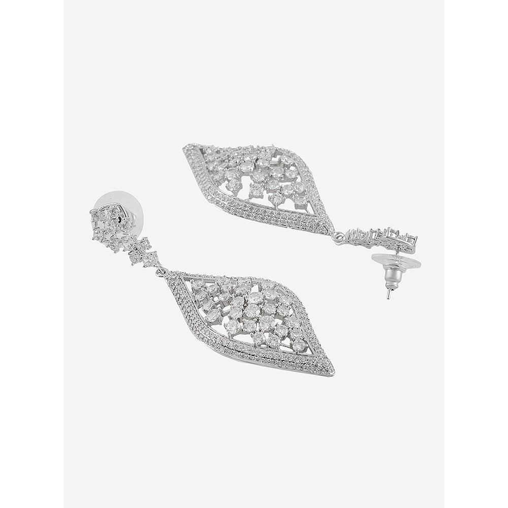 Shaze Silver Rhodium-Plated American Diamond Bluebell Drop & Dangle Earrings For Women