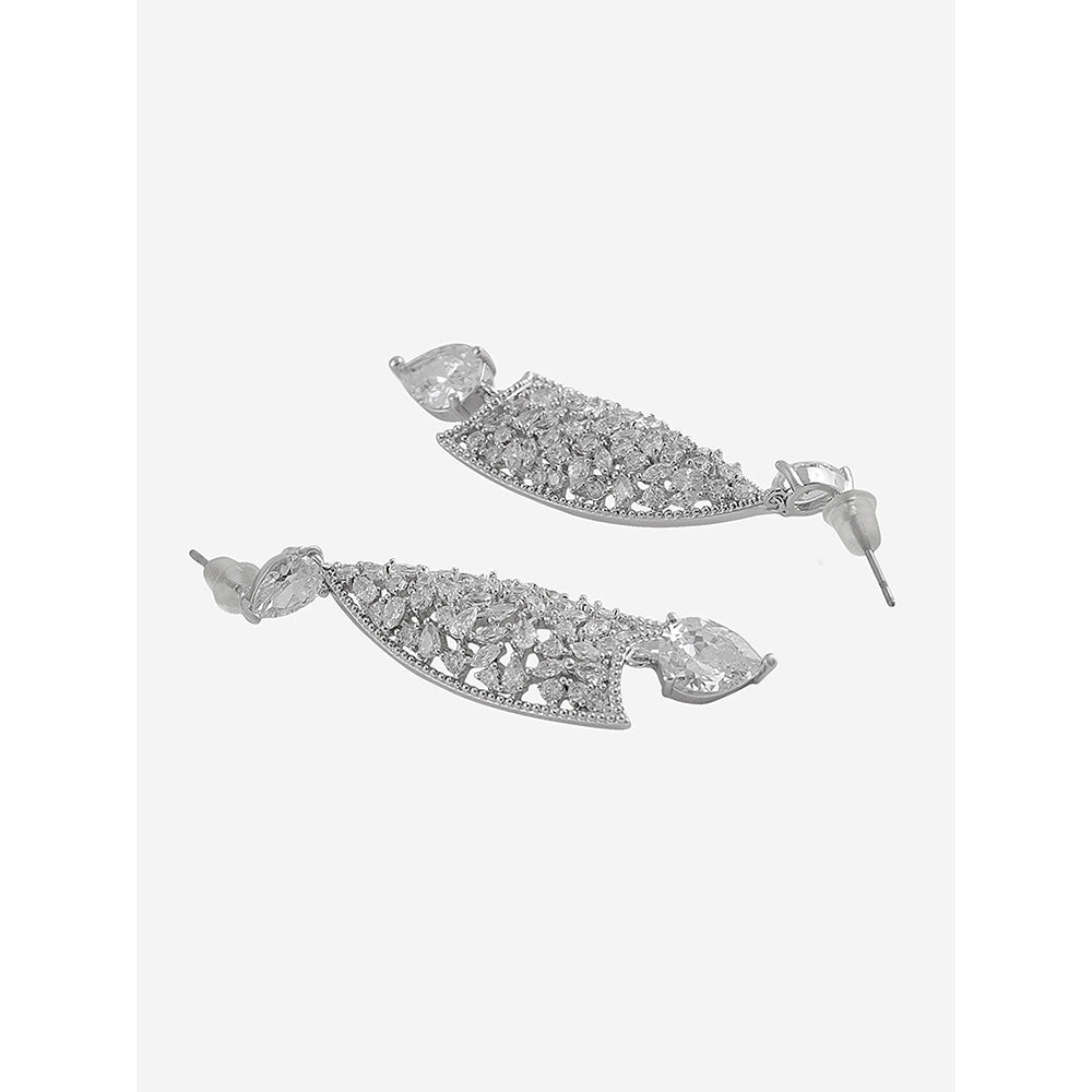 Shaze Silver Rhodium-Plated American Diamond Cluster Drop & Dangle Earrings For Women