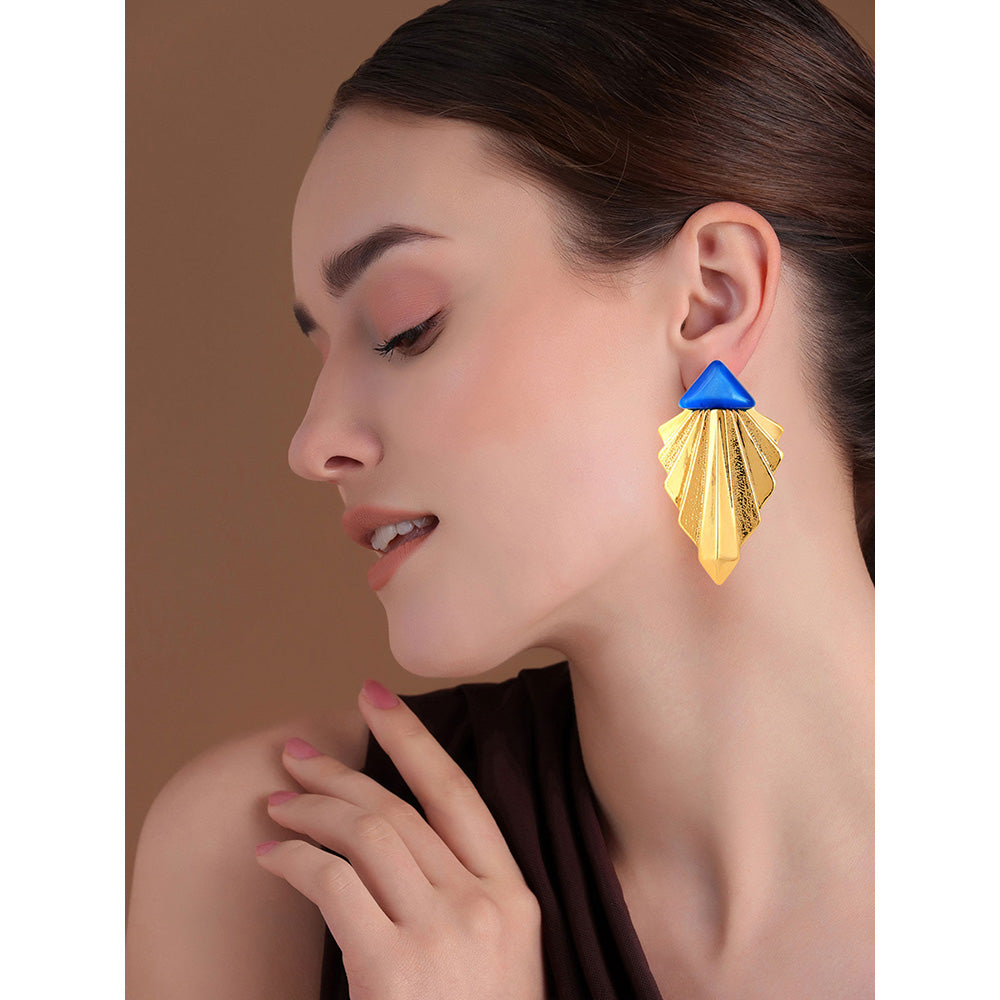 Shaze Gold Rhodium-Plated American Diamond Golden Rays Drop & Dangle Earrings For Women