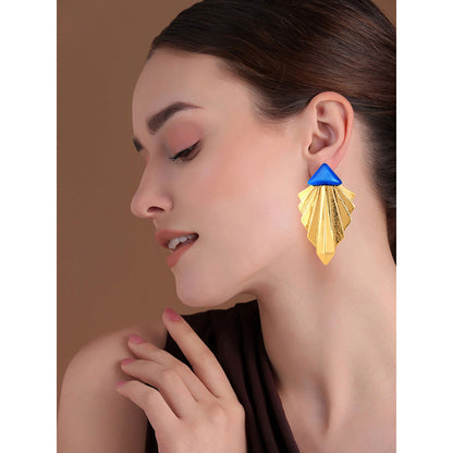 Shaze Gold Rhodium-Plated American Diamond Golden Rays Drop & Dangle Earrings For Women